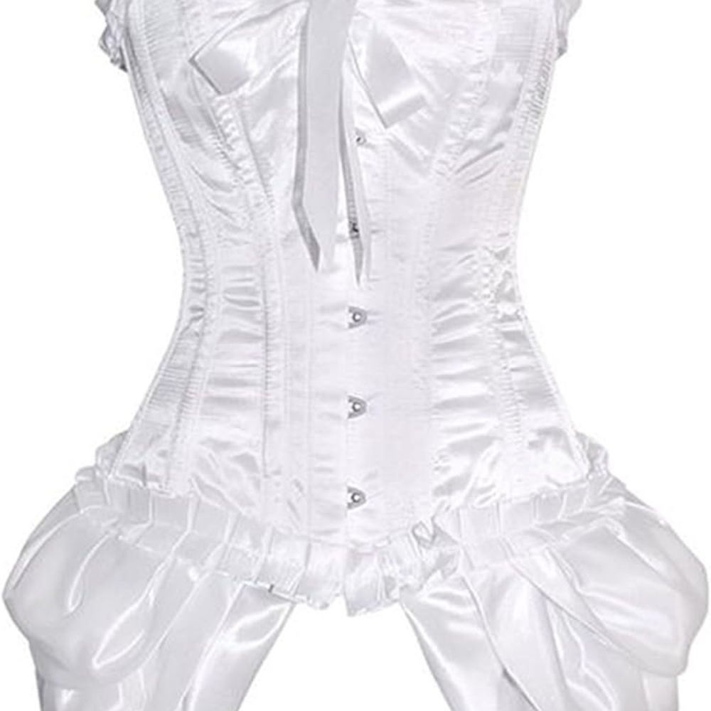 Vintage Style White Satin Corset with Ruffle Peplum